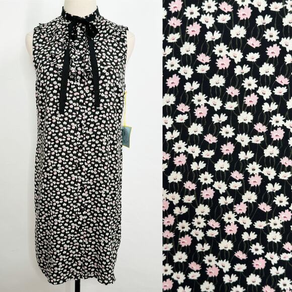 NWT CeCe Mayfair Dress Black Ditsy Floral High Neck Shirt Dress Work Twee Size S - Picture 1 of 11